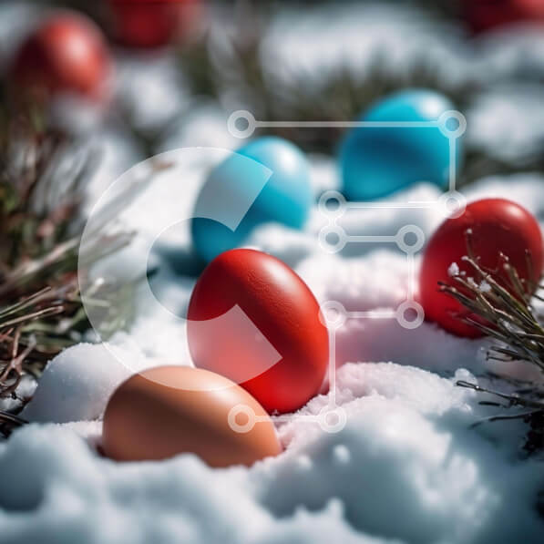 Intra Συλλεκτικό Ξύλινο Παζλ Plywood  4mm - Πασχαλινά αυγά στο χιόνι με κλαδιά πεύκου Σε Ξύλινο Κουτί - Διαστάσεις: 10x10 cm – 25 κομμάτια