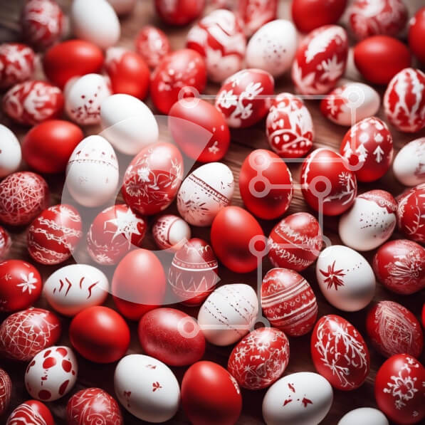 Intra Συλλεκτικό Ξύλινο Παζλ Plywood  4mm - Ομάδα κόκκινων και λευκών διακοσμημένων πασχαλινών αυγών Σε Ξύλινο Κουτί - Διαστάσεις: 10x10 cm – 25 κομμάτια