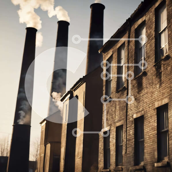 Intra Συλλεκτικό Ξύλινο Παζλ Plywood  4mm - Βιομηχανική περιοχή με πλινθόκτιστα κτίρια και καπνοδόχους Σε Ξύλινο Κουτί - Διαστάσεις Puzzle: 10x10 cm – 25 κομμάτια