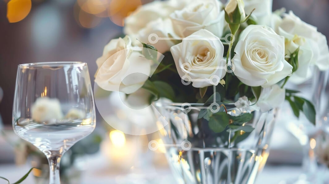 Intra Συλλεκτικό Ξύλινο Παζλ Plywood  4mm - Λευκά τριαντάφυλλα σε διάφανο βάζο με ποτήρια κρασιού Σε Ξύλινο Κουτί - Διαστάσεις: 10x10 cm – 25 κομμάτια