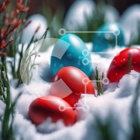 Intra Συλλεκτικό Ξύλινο Παζλ Plywood  4mm - Πολύχρωμα Πασχαλινά αυγά στο χιόνι με την πράσινη χλόη Σε Ξύλινο Κουτί - Διαστάσεις: 10x10 cm – 25 κομμάτια