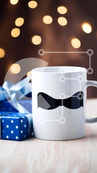 Intra Συλλεκτικό Ξύλινο Παζλ Plywood  4mm - Κούπα καφέ με σχέδιο μουστάκι σε μπλε κουτιά δώρου Σε Ξύλινο Κουτί - Διαστάσεις: 10x10 cm – 25 κομμάτια