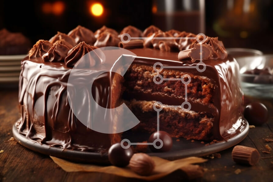 Σετ των 2 Intra Συλλεκτικό Ξύλινο Παζλ Plywood  4mm - Παρακμιακό κέικ σοκολάτας με πλούσιο πάγωμα και κομμένες φέτες Σε Ξύλινο Κουτί - Διαστάσεις: 10x10 cm – 25 κομμάτια