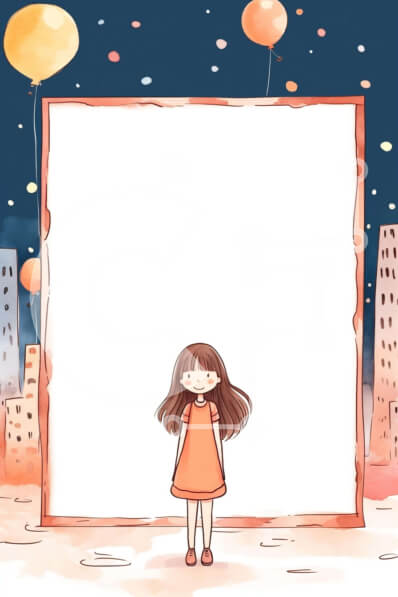 Intra Συλλεκτικό Ξύλινο Παζλ Plywood  4mm - Κορίτσι που στέκεται μπροστά από το κενό πλαίσιο με τα μπαλόνια Σε Ξύλινο Κουτί - Διαστάσεις Puzzle: 10x10 cm – 25 κομμάτια