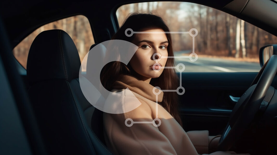 Intra Συλλεκτικό Ξύλινο Παζλ Plywood  4mm - Γυναίκα που οδηγεί στην εξοχή με μπεζ παλτό Σε Ξύλινο Κουτί - Διαστάσεις Puzzle: 10x10 cm – 25 κομμάτια