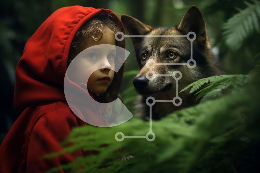 Intra Συλλεκτικό Ξύλινο Παζλ Plywood  4mm - Μυστηριώδης και σαγηνευτική εικόνα νεαρού κοριτσιού και λύκου στο δάσος Σε Ξύλινο Κουτί - Διαστάσεις: 10x10 cm – 25 κομμάτια