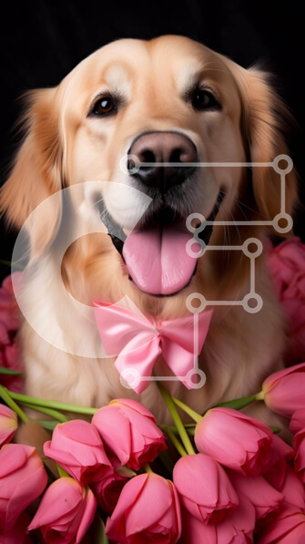 Σετ των 2 Intra Συλλεκτικό Ξύλινο Παζλ Plywood  4mm - Σκύλος Γκόλντεν Ριτρίβερ σε χωράφι με ροζ τουλίπες Σε Ξύλινο Κουτί - Διαστάσεις: 10x10 cm – 25 κομμάτια