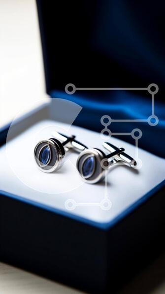 Intra Συλλεκτικό Ξύλινο Παζλ Plywood  4mm - Ασημένια μανικετόκουμπα σε μπλε κουτί Σε Ξύλινο Κουτί - Διαστάσεις Puzzle: 10x10 cm – 25 κομμάτια