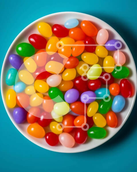 Σετ των 2 Intra Συλλεκτικό Ξύλινο Παζλ Plywood  4mm - Πολύχρωμα ζελέ φασόλια σε λευκό μπολ σε πορτοκαλί φόντο Σε Ξύλινο Κουτί - Διαστάσεις: 10x10 cm – 25 κομμάτια