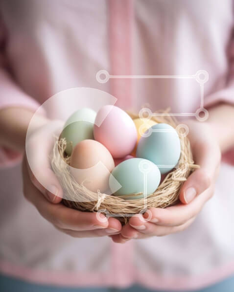 Intra Συλλεκτικό Ξύλινο Παζλ Plywood  4mm - Πολύχρωμα Πασχαλινά αυγά που κρατούνται στα χέρια της γυναίκας Σε Ξύλινο Κουτί - Διαστάσεις: 10x10 cm – 25 κομμάτια