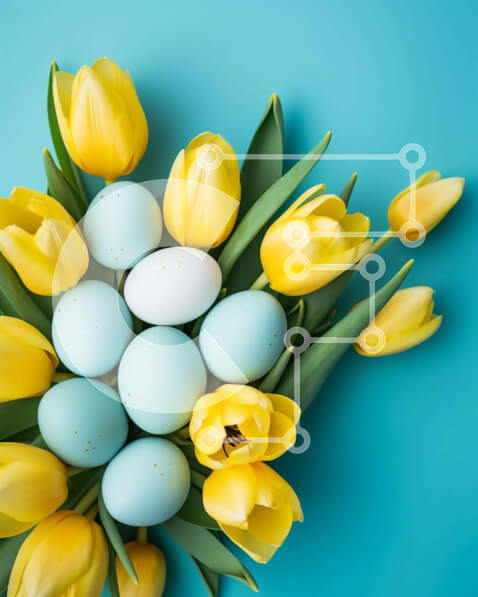 Intra Συλλεκτικό Ξύλινο Παζλ Plywood  4mm - Πασχαλινό μπουκέτο με κίτρινες τουλίπες και λευκά αυγά Σε Ξύλινο Κουτί - Διαστάσεις Puzzle: 10x10 cm – 25 κομμάτια