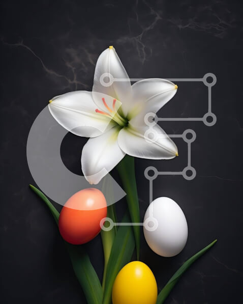 Intra Συλλεκτικό Ξύλινο Παζλ Plywood  4mm - Λευκός κρίνος και πολύχρωμα Πασχαλινά αυγά σε μαύρο φόντο Σε Ξύλινο Κουτί - Διαστάσεις: 10x10 cm – 25 κομμάτια