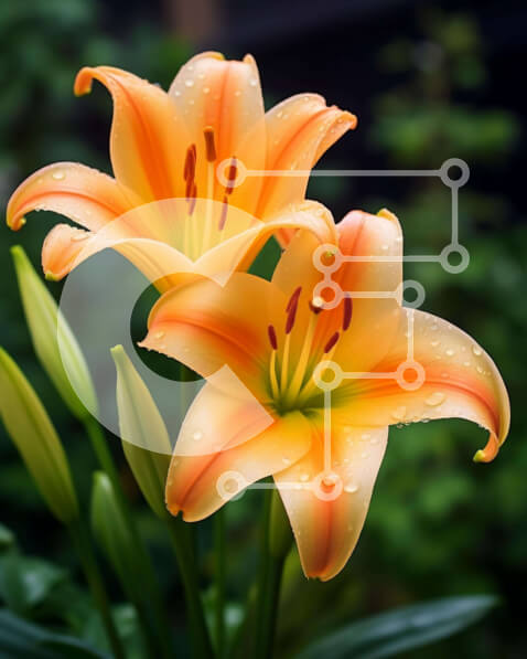 Intra Συλλεκτικό Ξύλινο Παζλ Plywood  4mm - Ανθισμένα πορτοκαλί κρίνα στον πράσινο κήπο με σταγονίδια νερού Σε Ξύλινο Κουτί - Διαστάσεις: 10x10 cm – 25 κομμάτια