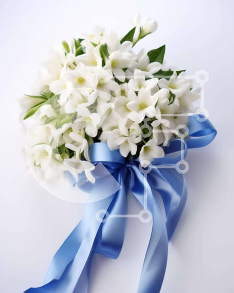 Intra Συλλεκτικό Ξύλινο Παζλ Plywood  4mm - Μπουκέτο λευκά λουλούδια με μπλε κορδέλα Σε Ξύλινο Κουτί - Διαστάσεις: 10x10 cm – 25 κομμάτια