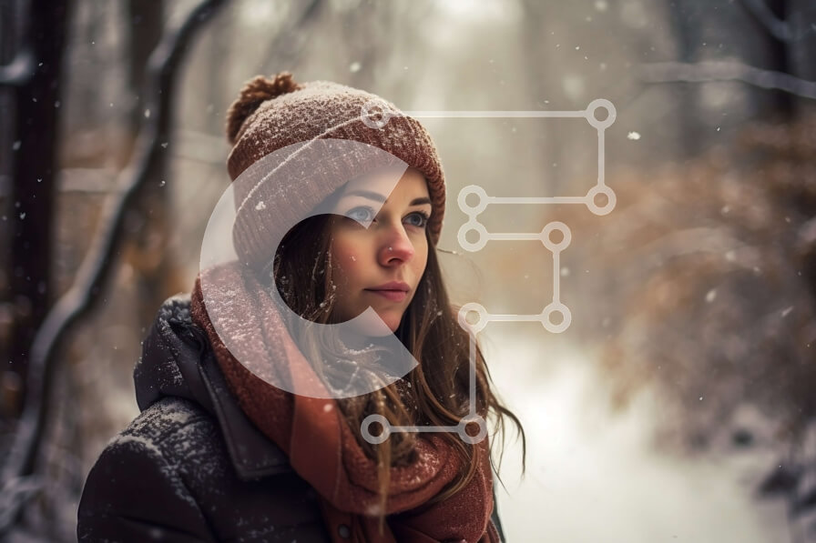 Intra Συλλεκτικό Ξύλινο Παζλ Plywood  4mm - Όμορφη εικόνα μιας γυναίκας σε χιονισμένα δάση Σε Ξύλινο Κουτί - Διαστάσεις: 10x10 cm – 25 κομμάτια