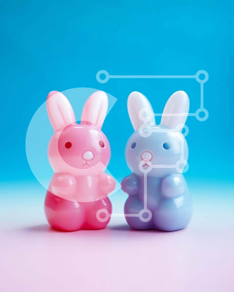 Intra Συλλεκτικό Ξύλινο Παζλ Plywood  4mm - Ροζ και μπλε λαγουδάκια ειδώλια σε πολύχρωμο φόντο Σε Ξύλινο Κουτί - Διαστάσεις: 10x10 cm – 25 κομμάτια