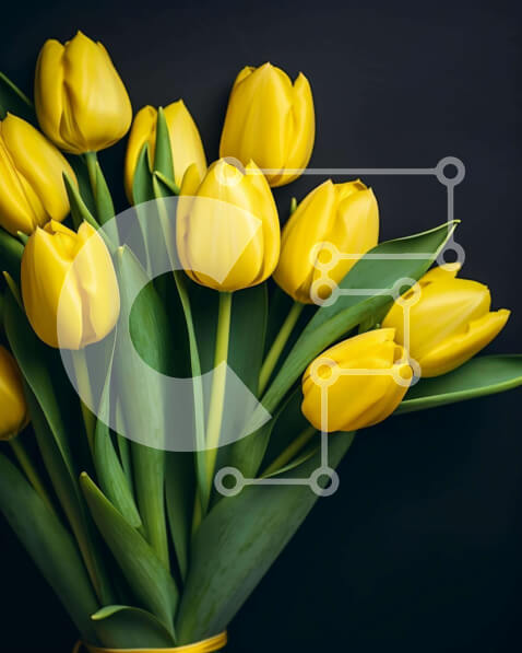 Intra Συλλεκτικό Ξύλινο Παζλ Plywood  4mm - Κίτρινες τουλίπες σε βάζο σε μαύρο φόντο Σε Ξύλινο Κουτί - Διαστάσεις: 10x10 cm – 25 κομμάτια