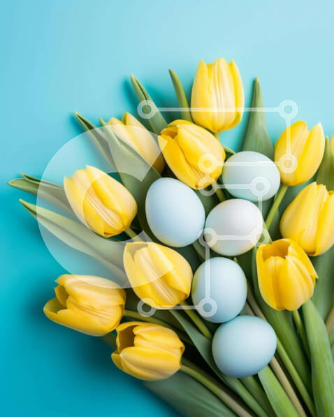 Intra Συλλεκτικό Ξύλινο Παζλ Plywood  4mm - Μπουκέτο με κίτρινες τουλίπες και πασχαλινά αυγά Σε Ξύλινο Κουτί - Διαστάσεις: 10x10 cm – 25 κομμάτια