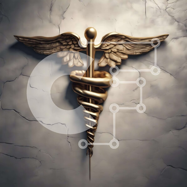 Intra Συλλεκτικό Ξύλινο Παζλ Plywood  4mm - Χρυσό ιατρικό σύμβολο κηρυκείου στον παλιό ραγισμένο τοίχο Σε Ξύλινο Κουτί - Διαστάσεις Puzzle: 10x10 cm – 25 κομμάτια