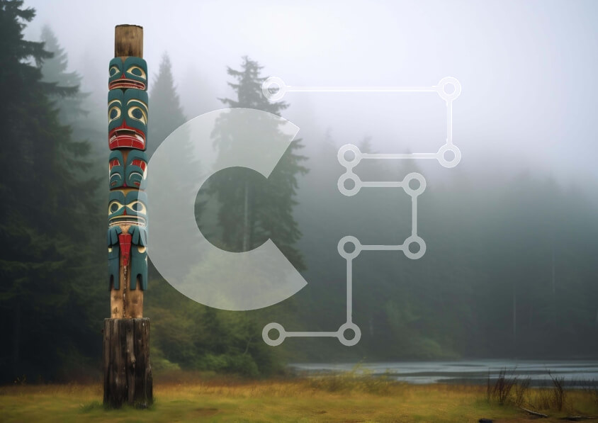 Intra Συλλεκτικό Ξύλινο Παζλ Plywood  4mm - Πόλος τοτέμ σε φυσικό περιβάλλον με λίμνη και δέντρα Σε Ξύλινο Κουτί - Διαστάσεις: 10x10 cm – 25 κομμάτια