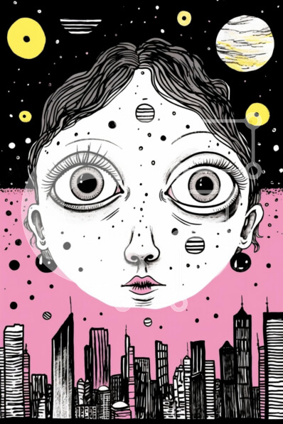 Intra Συλλεκτικό Ξύλινο Παζλ Plywood  4mm - Σχέδιο γυναίκας σε αστικό τοπίο εμπνευσμένο από την ποπ κουλτούρα Σε Ξύλινο Κουτί - Διαστάσεις Puzzle: 10x10 cm – 25 κομμάτια