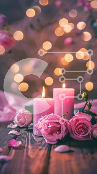 Intra Συλλεκτικό Ξύλινο Παζλ Plywood  4mm - Ρομαντικά ροζ κεριά και τριαντάφυλλα σε ξύλινο τραπέζι Σε Ξύλινο Κουτί - Διαστάσεις: 10x10 cm – 25 κομμάτια