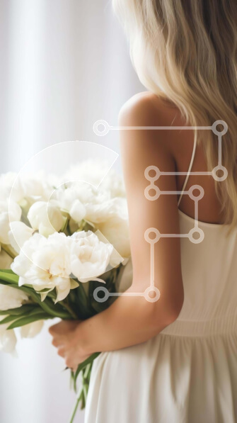 Intra Συλλεκτικό Ξύλινο Παζλ Plywood  4mm - Γυναίκα που κρατά το μπουκέτο με λευκά λουλούδια Σε Ξύλινο Κουτί - Διαστάσεις Puzzle: 10x10 cm – 25 κομμάτια