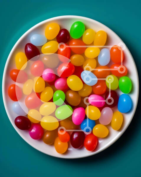 Σετ των 2 Intra Συλλεκτικό Ξύλινο Παζλ Plywood  4mm - Πολύχρωμα φασόλια ζελέ σε λευκό μπολ Σε Ξύλινο Κουτί - Διαστάσεις: 10x10 cm – 25 κομμάτια