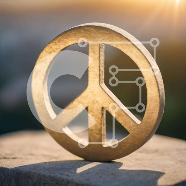 Intra Συλλεκτικό Ξύλινο Παζλ Plywood  4mm - Χρυσό σημάδι ειρήνης σε βράχους με φόντο ηλιοβασίλεμα Σε Ξύλινο Κουτί - Διαστάσεις Puzzle: 10x10 cm – 25 κομμάτια