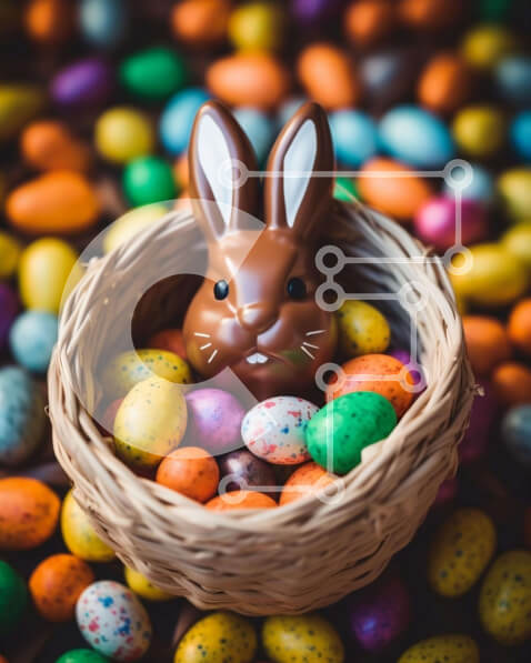 Intra Συλλεκτικό Ξύλινο Παζλ Plywood  4mm - Πολύχρωμα πασχαλινά αυγά και σοκολατένιο λαγουδάκι για τους εορτασμούς του Πάσχα Σε Ξύλινο Κουτί - Διαστάσεις: 10x10 cm – 25 κομμάτια