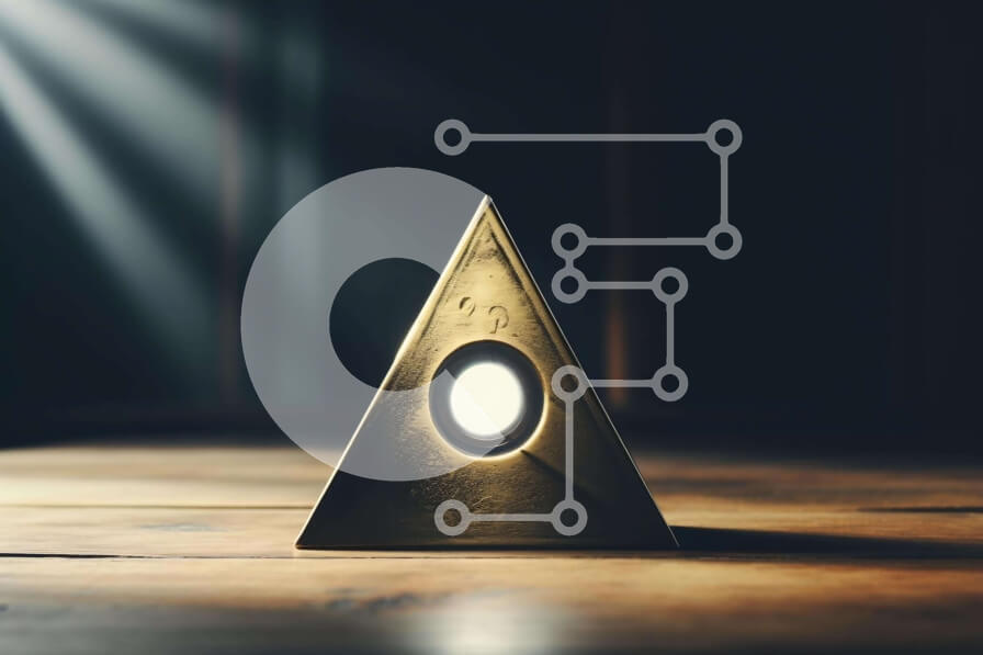 Intra Συλλεκτικό Ξύλινο Παζλ Plywood  4mm - Μεταλλικό αντικείμενο σε σχήμα τριγώνου σε ξύλινο τραπέζι με πηγές φωτός Σε Ξύλινο Κουτί - Διαστάσεις: 10x10 cm – 25 κομμάτια