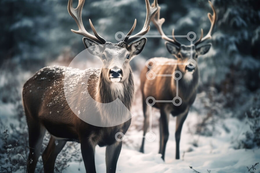 Intra Συλλεκτικό Ξύλινο Παζλ Plywood  4mm - Εικόνες του κόκκινου ελαφιού στο χειμερινό δάσος Σε Ξύλινο Κουτί - Διαστάσεις: 10x10 cm – 25 κομμάτια