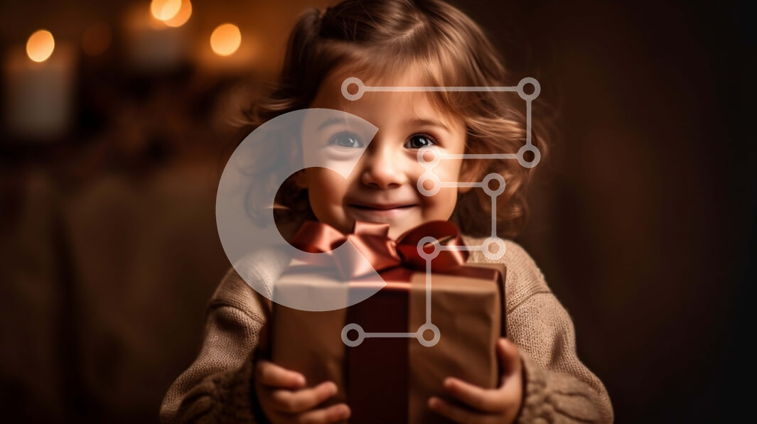 Intra Συλλεκτικό Ξύλινο Παζλ Plywood  4mm - Νεαρό κορίτσι που κρατά ένα κουτί δώρου και χαμογελά στην κάμερα Σε Ξύλινο Κουτί - Διαστάσεις Puzzle: 10x10 cm – 25 κομμάτια