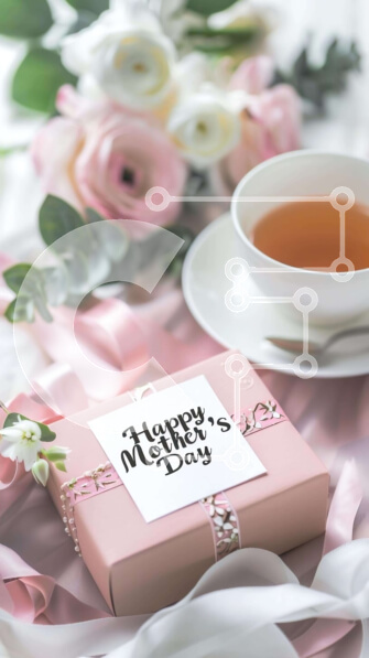 Intra Συλλεκτικό Ξύλινο Παζλ Plywood  4mm - Δώρο για τη γιορτή της μητέρας με ροζ λουλούδια και τσάι Σε Ξύλινο Κουτί - Διαστάσεις: 10x10 cm – 25 κομμάτια