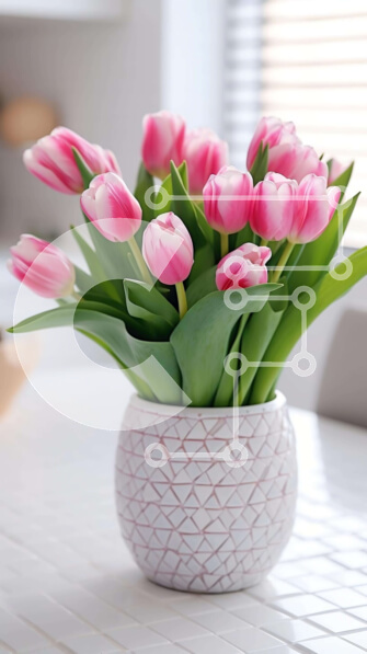 Σετ των 2 Intra Συλλεκτικό Ξύλινο Παζλ Plywood  4mm - Φρέσκες ροζ τουλίπες σε λευκό κεραμικό βάζο Σε Ξύλινο Κουτί - Διαστάσεις: 10x10 cm – 25 κομμάτια