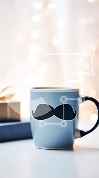 Intra Συλλεκτικό Ξύλινο Παζλ Plywood  4mm - Μπλε φλιτζάνι καφέ με σχέδιο μουστάκι και κουτιά δώρου Σε Ξύλινο Κουτί - Διαστάσεις: 10x10 cm – 25 κομμάτια