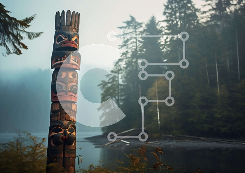 Intra Συλλεκτικό Ξύλινο Παζλ Plywood  4mm - Πόλος τοτέμ σε φυσικό περιβάλλον με δέντρα και νερό Σε Ξύλινο Κουτί - Διαστάσεις Puzzle: 10x10 cm – 25 κομμάτια