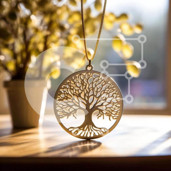 Σετ των 2 Intra Συλλεκτικό Ξύλινο Παζλ Plywood  4mm - Κρεμαστό κολιέ σε σχήμα δέντρου στο τραπέζι με φυτά σε γλάστρες Σε Ξύλινο Κουτί - Διαστάσεις: 10x10 cm – 25 κομμάτια