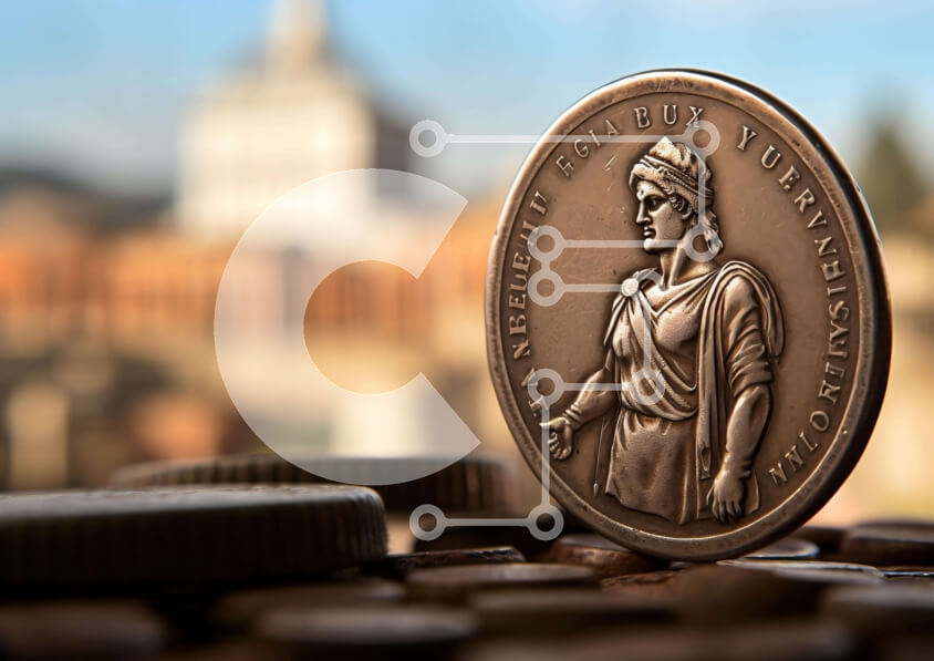 Intra Συλλεκτικό Ξύλινο Παζλ Plywood  4mm - Ρωμαϊκό νόμισμα με την εικόνα του Ρωμύλου και του Ρέμου Σε Ξύλινο Κουτί - Διαστάσεις Puzzle: 10x10 cm – 25 κομμάτια