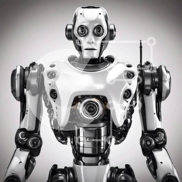 Intra Συλλεκτικό Ξύλινο Παζλ Plywood  4mm - Ασπρόμαυρο ρομπότ που στέκεται όρθιο με απλωμένα χέρια Σε Ξύλινο Κουτί - Διαστάσεις Puzzle: 10x10 cm – 25 κομμάτια