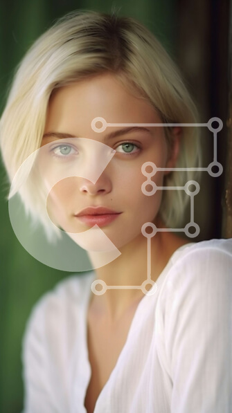 Intra Συλλεκτικό Ξύλινο Παζλ Plywood  4mm - Ξανθή γυναίκα στο άσπρο πουκάμισο Στοκ Φωτογραφία Σε Ξύλινο Κουτί - Διαστάσεις Puzzle: 10x10 cm – 25 κομμάτια