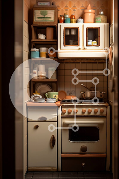 Intra Συλλεκτικό Ξύλινο Παζλ Plywood  4mm - Άνετη και ρουστίκ μικρή κουζίνα με ντεμοντέ συσκευές Σε Ξύλινο Κουτί - Διαστάσεις Puzzle: 10x10 cm – 25 κομμάτια