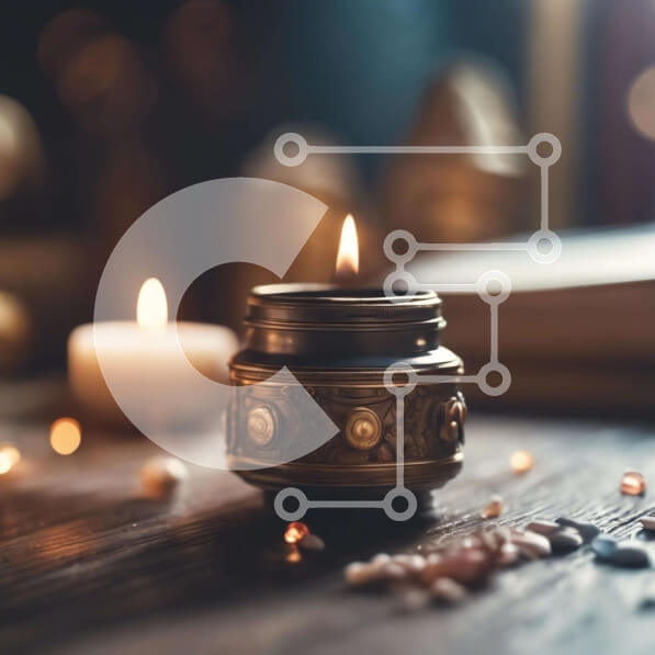 Intra Συλλεκτικό Ξύλινο Παζλ Plywood  4mm - Κερί, πέτρες και βιβλίο σε ξύλινο τραπέζι για πνευματική πρακτική Σε Ξύλινο Κουτί - Διαστάσεις Puzzle: 10x10 cm – 25 κομμάτια