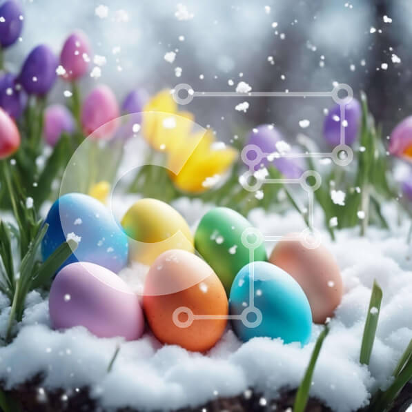 Intra Συλλεκτικό Ξύλινο Παζλ Plywood  4mm - Πολύχρωμα Πασχαλινά αυγά και λουλούδια στο χιόνι Σε Ξύλινο Κουτί - Διαστάσεις: 10x10 cm – 25 κομμάτια