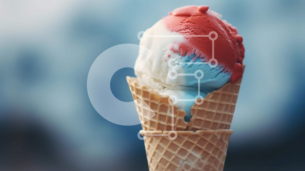 Σετ των 2 Intra Συλλεκτικό Ξύλινο Παζλ Plywood  4mm - Κόκκινο, λευκό και μπλε χωνάκι παγωτού σε θολό φόντο Σε Ξύλινο Κουτί - Διαστάσεις: 10x10 cm – 25 κομμάτια