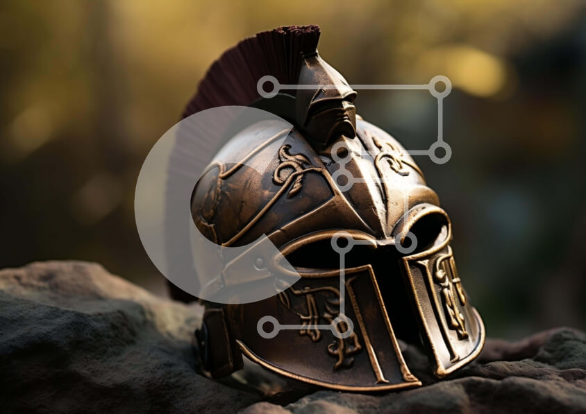 Intra Συλλεκτικό Ξύλινο Παζλ Plywood  4mm - Παλαιό σπαρτιατικό κράνος στο βράχο Σε Ξύλινο Κουτί - Διαστάσεις Puzzle: 10x10 cm – 25 κομμάτια