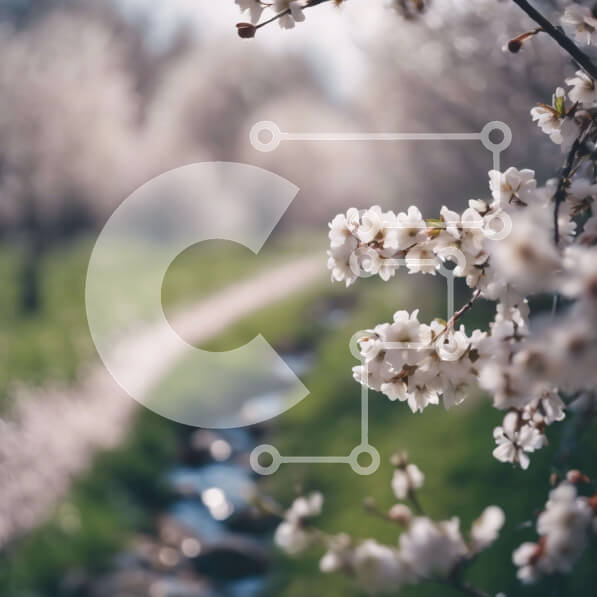 Intra Συλλεκτικό Ξύλινο Παζλ Plywood  4mm - Λευκό ανθισμένο δέντρο στο φυσικό τοπίο Σε Ξύλινο Κουτί - Διαστάσεις: 10x10 cm – 25 κομμάτια