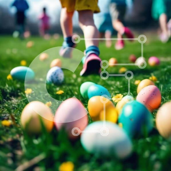 Intra Συλλεκτικό Ξύλινο Παζλ Plywood  4mm - Παιδιά που τρέχουν με τα αυγά του Πάσχα στο γρασίδι Σε Ξύλινο Κουτί - Διαστάσεις: 10x10 cm – 25 κομμάτια