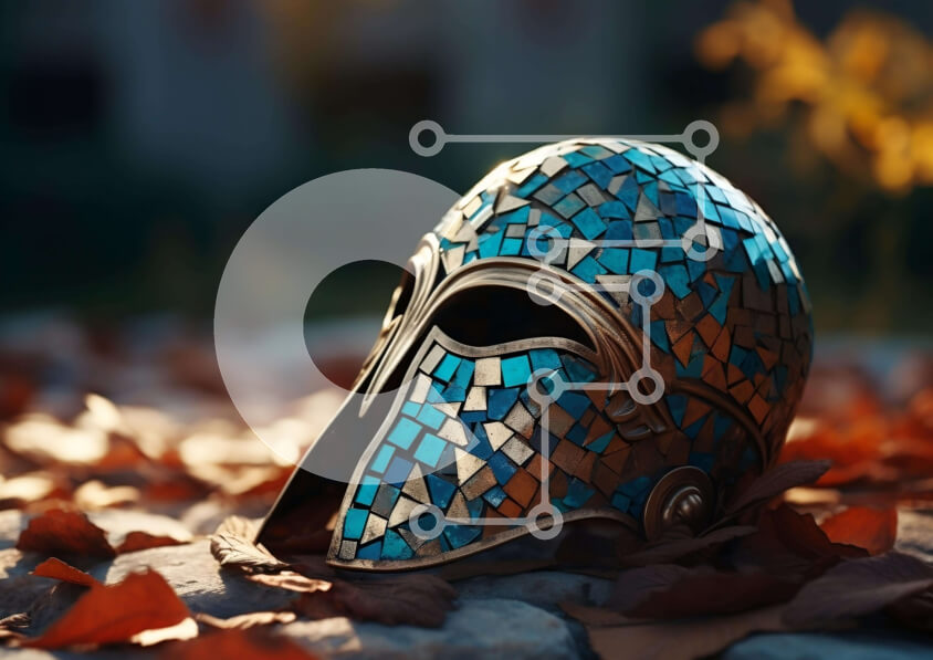 Intra Συλλεκτικό Ξύλινο Παζλ Plywood  4mm - Κράνος από κεραμίδι από αρχαίο μωσαϊκό σε φύλλα Σε Ξύλινο Κουτί - Διαστάσεις Puzzle: 10x10 cm – 25 κομμάτια