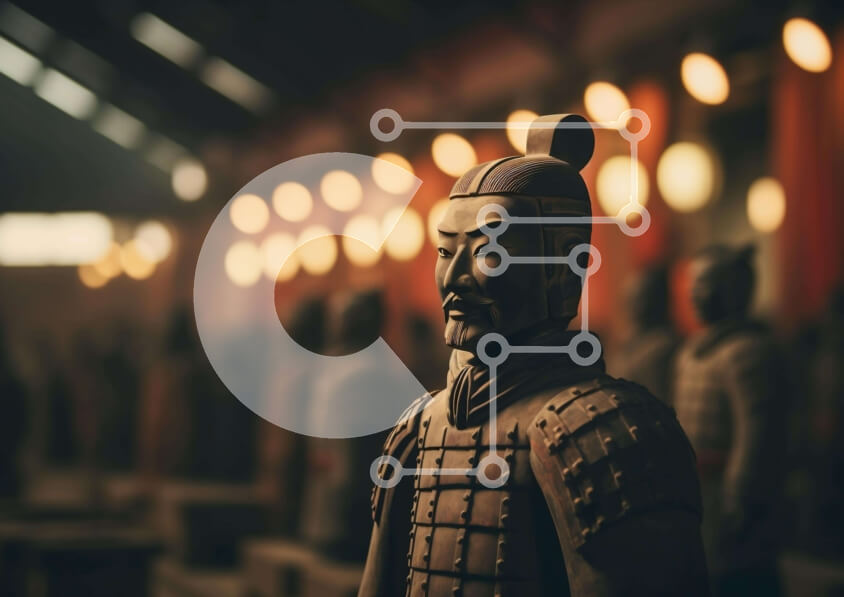 Intra Συλλεκτικό Ξύλινο Παζλ Plywood  4mm - Πολεμιστές από τερακότα σε σκοτεινό κλειστό χώρο με φωτισμό Σε Ξύλινο Κουτί - Διαστάσεις Puzzle: 10x10 cm – 25 κομμάτια